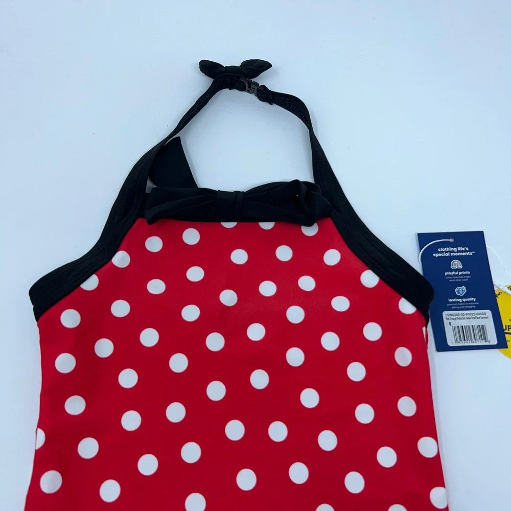 RuffleButts Girls Size 6 Red Polka Dot Halter One Piece Swimsuit NWT